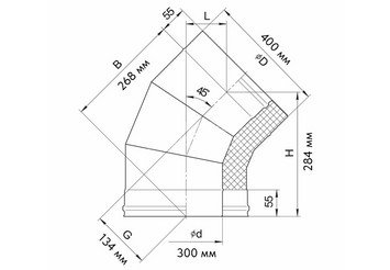 Сэндвич-колено 135° (AISI 430/0,5мм + нерж.) Ф300х400, Ferrum GS 30-50 2