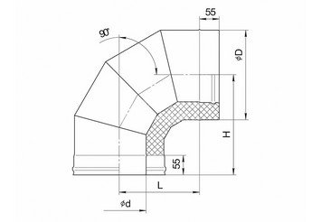 Сэндвич-колено 90° (AISI 430/0,8мм + нерж.) Ф120х200, Ferrum HF 30-50 2