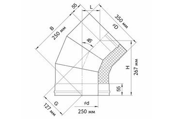 Сэндвич-колено 135° (AISI 430/0,5мм + нерж.) Ф250х350, Ferrum GS 30-50 2