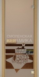 Дверь бан. DW 2000*800 кор. ольха-липа, БРОНЗА МАТОВОЕ с рис. Банный вечер 1