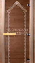 Дверь бан. DW 2000*800 кор. ольха-липа, БРОНЗА с рис. Восточная арка, (00080) 1
