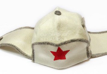 Шапка д/сауны модельная (войлок) Ушанка со звездой (ЭС) белая 1