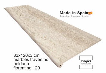 Ступень прямая противоскользящая Peldano ML 120, C3 Exagres Marbles Travertino, 33x120x3 см 3