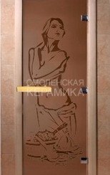 Дверь бан. DW 2000*800 кор. ольха-липа, БРОНЗА МАТОВОЕ с рис. Искушение, (00098) 1