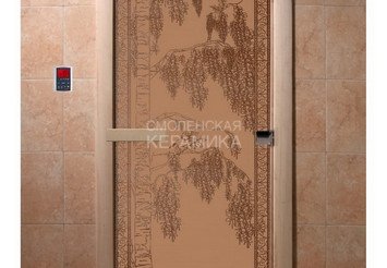 Дверь бан. DW 2000*800 кор. ольха-липа, БРОНЗА МАТОВОЕ с рис. Березка (00906) 1